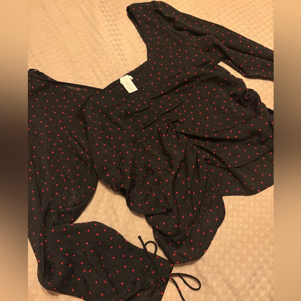 H&M Black Blouse with Red Heart Print
